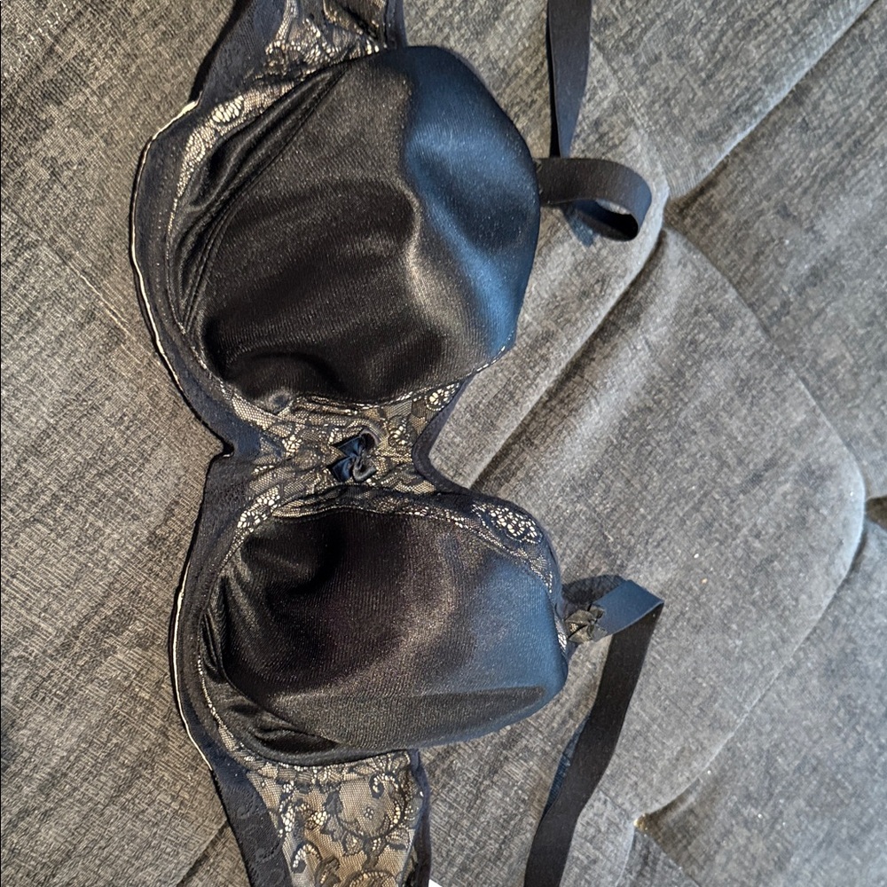 Goddess Black Satin and Lace Underwire Bra